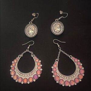 Silver-Tone Pink Statement Hoop Earrings - Women Jewelry